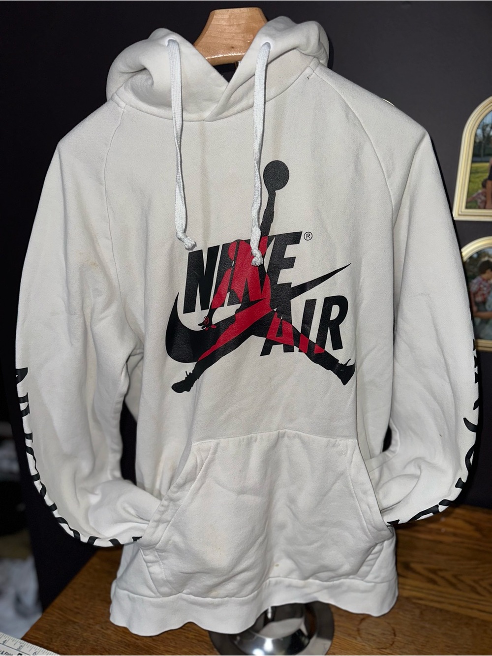 Jordan Men’s Crewneck Hoodie in White with Black & Red Logo